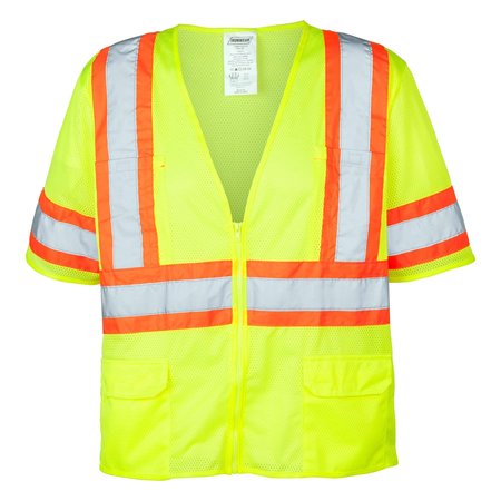 IRONWEAR Polyester Mesh Safety Vest Class 3 w/ Zipper & 6 Pockets (Lime/Large) 1293-LZ-LG
